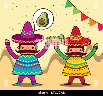 Zwei Mann Zeichen mit Avocado mexikanisches Essen Vector Illustration Stock Vektor