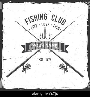 Fishing Club. Vector Illustration. Konzept für Hemd oder Logo, Print, Stempel oder T-Stück. Vintage Typografie Design mit Fisch Stange Silhouette. Stock Vektor