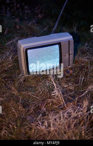 TV kein Signal im Gras Stockfoto