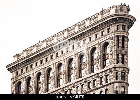 New York - 18. Februar 2018: Details zum historischen Flatiron Building in Manhattan, New York City Stockfoto