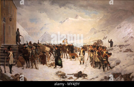 . Englisch: Napoleon vorbei an den Großen Sankt Bernhard Pass, von Edouard Castres. Öl auf Leinwand, auf der Anzeige in Morges Military Museum. . Rama 154 Edouard Castres-Bonaparte au St-Bernard IMG 3221 Stockfoto