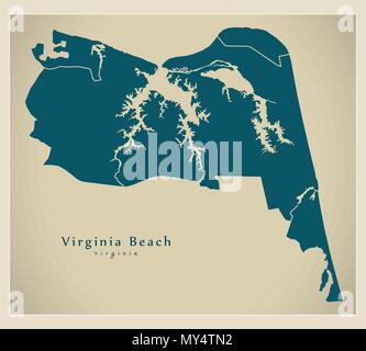 Moderne Stadtplan - Virginia Beach VA Stadt der USA mit Nachbarschaften Stock Vektor