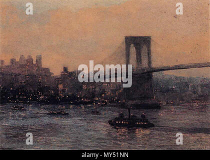 . Brooklyn Bridge bei Nacht. Englisch: Material und Abmessungen: Öl auf Leinwand, 36 x 50; Standort: CIGNA Museum und Kunstsammlung, Philadelphia. 1909. Edward Willis Redfield 155 Edward Willis Redfield - Brooklyn Bridge bei Nacht Stockfoto