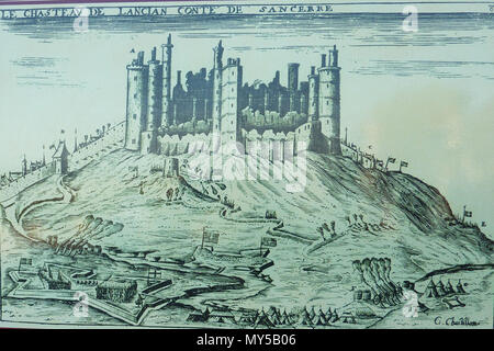 1 012 Sancerre Tiefdruck ancienne représentant le Château Stockfoto