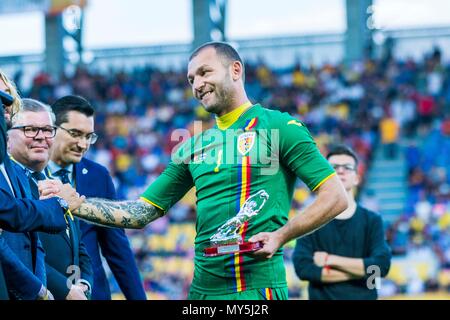 Juni 5, 2018: Bogdan Lobont #1 (Rumänien) an seinen Ruhestand Zeremonie, welche fand vor der internationalen Freundschaftsspiel - Rumänien gegen Finnland am Ilie Oana Stadion in Ploiesti, Rumänien ROU. Copyright: Cronos/Catalin Soare Stockfoto