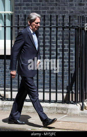 London, Großbritannien. 6. Juni, 2018. Schatzkanzler Philip Hammond Spaziergänge entlang der Downing Street vor Prime Minister's Fragen. Credit: Mark Kerrison/Alamy leben Nachrichten Stockfoto
