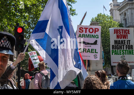 London, Großbritannien. 6. Juni 2018 Proteste und gegen Proteste an den Besuch von Benjamin Netanjahu, Ministerpräsident von Israel in der Downing Street, Kredit Ian Davidson/Alamy leben Nachrichten Stockfoto