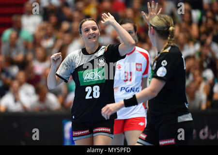 München, Deutschland. 06 Juni, 2018. Franziska Müller (GER), Jubel, Freude, Begeisterung, Aktion. Handball Laenspiel der Frauen. Deutschland (GER) Pole (POL) 30-29 am 06.06.2018 Olympiahalle in München. | Verwendung der weltweiten Kredit: dpa/Alamy leben Nachrichten Stockfoto