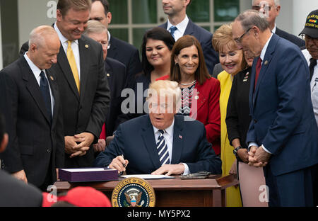 Washington, Vereinigte Staaten von Amerika. 06 Juni, 2018. Präsidenten der Vereinigten Staaten Donald J. Trumpf Zeichen S. 2372-VA Mission Act von 2018 im Weißen Haus in Washington, DC, 6. Juni 2018. Quelle: Chris Kleponis/CNP | Verwendung der weltweiten Kredit: dpa/Alamy leben Nachrichten Stockfoto