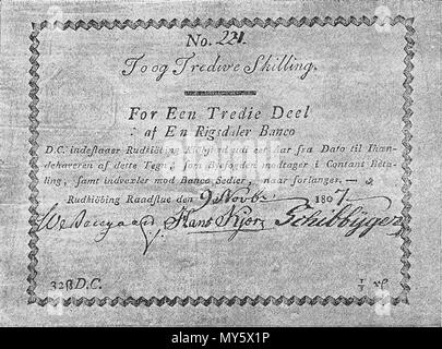 . Englisch: Privat Banknote von 1807 ausgestellt. Die Banknote wurde von der Gemeinde von Blåvand ausgestellt. Buchen Sie als Ursprung verwendet wurde veröffentlicht 1905.. Durch Saddhiyama, unbekannter Künstler. 300 Kommunal pengeseddel 1807 Stockfoto