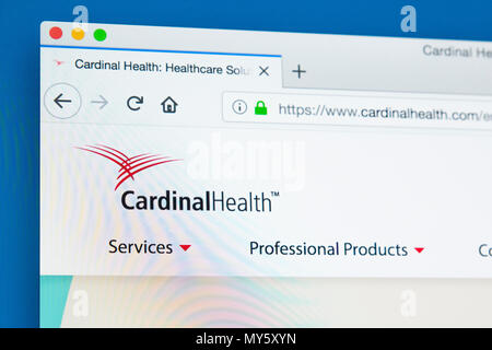 LONDON, UK, 29. Mai 2018: Die Homepage der offiziellen Website für Cardinal Health Inc - die Health Care Services Unternehmen in Ohio, am 29. Mai Stockfoto