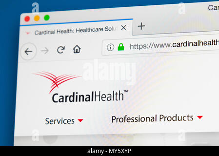LONDON, UK, 29. Mai 2018: Die Homepage der offiziellen Website für Cardinal Health Inc - die Health Care Services Unternehmen in Ohio, am 29. Mai Stockfoto