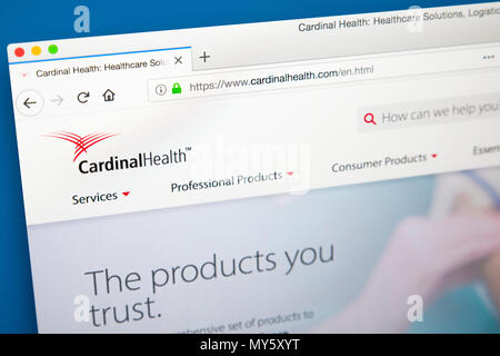 LONDON, UK, 29. Mai 2018: Die Homepage der offiziellen Website für Cardinal Health Inc - die Health Care Services Unternehmen in Ohio, am 29. Mai Stockfoto