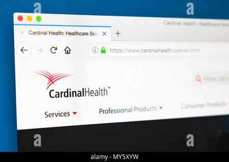 LONDON, UK, 29. Mai 2018: Die Homepage der offiziellen Website für Cardinal Health Inc - die Health Care Services Unternehmen in Ohio, am 29. Mai Stockfoto