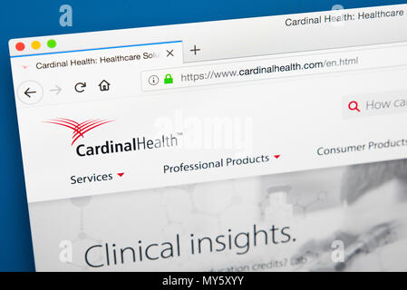 LONDON, UK, 29. Mai 2018: Die Homepage der offiziellen Website für Cardinal Health Inc - die Health Care Services Unternehmen in Ohio, am 29. Mai Stockfoto