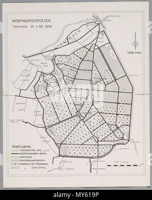 Wieringermeerpolder 1940. Kaart van de Wieringermeerpolder. Toestand Weergegeven ist de Pro 1 mei 1939, met aanduiding van het grondgebruik. Vervaardiger: Onbekend Catalogusnummer: PR 1003246 Stockfoto