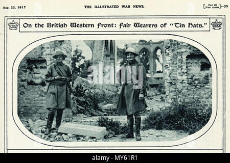 . Englisch: Elsie Klopfer und Mairi Chisholm Pose in die Ruinen einer Kirche, Pervyse, Belgien. 22. April 1917. Illustrierte Krieg News 299 Knockchis llustratedwarnews Stockfoto