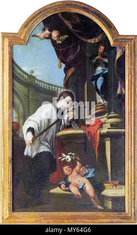. De Saint Aloysius Gonzaga liebt das Kreuz. Italiano: San Luigi Gonzaga adora il Crocifisso (Pietro scalvini, 1753). 14. November 2011. Pietro Scalvini 473 San Luigi Gonzaga adora il Crocifisso (Pietro scalvini) Stockfoto