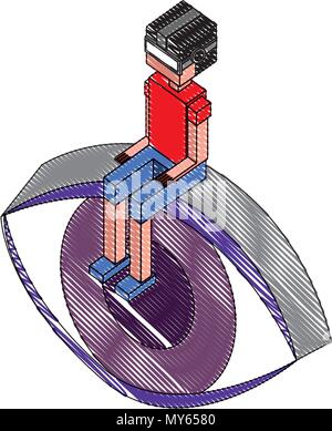 Futuristische Mann im Auge isometrische Avatar sitzen Stock Vektor