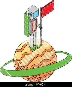 Platz Mann im Saturn mit Flagge isometrische Avatar Stock Vektor