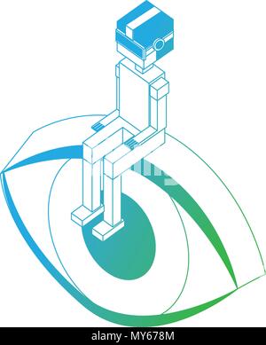 Futuristische Mann im Auge isometrische Avatar sitzen Stock Vektor