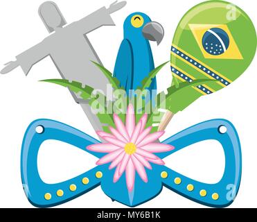 Karneval Maske mit brasilianischen Kultur ähnliche Symbole auf weißem Hintergrund, Vector Illustration Stock Vektor