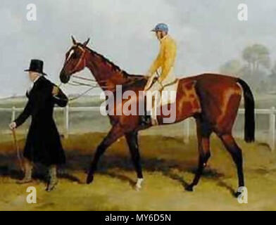 . Englisch: Sir Tatton Sykes (menschlichen), führt im Sir Tatton Sykes (Pferd) Nach dem 1846 St Leger. Gemälde von Harry Hall. 1814-1882. Künstler tot für 132 Jahre. 24. März 2012. Harry Hall 491 Sir tatton Sykes 2 Stockfoto