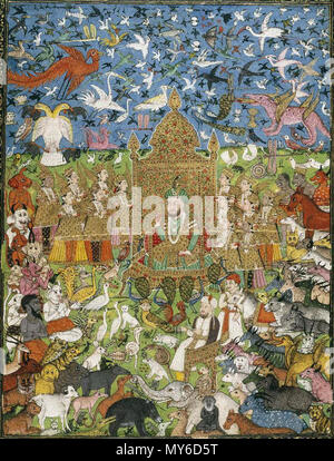 . König Salomo und seinem Hof Indien. König Salomo und seinem Hof Indien (Deccan, Hyderabad), 1875-1900 Opak Aquarell und Gold auf dem Papier insgesamt: 19 11/16 x 11 7/8 in. (50,0 x 30,2 cm) Brooklyn Museum. Geschenk der James S. Hayes, 59.205.16. Zwischen 1875 und 1900 257 Ing Salomo und seinem Hof Indien (Deccan, Hyderabad), Stockfoto