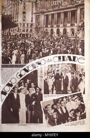 . Português: Eleito Prefeito Constitucional da Kapital, tomou Posse keine Ladung, 8 de Abril de 1935, o Sr. Pedro Ernesto. 13. April 1935. A Noite Ilustrada 435 Posse tun Prefeito Pedro Ernesto Stockfoto