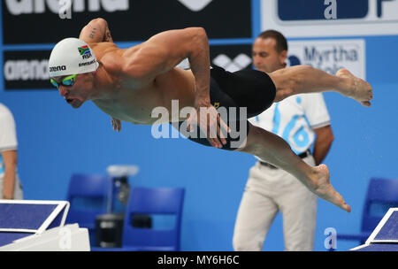 BUDAPEST, Ungarn - 23. Juli: Douglas Erasmus von Südafrika in den Vorläufen der mens 50 m Schmetterling bei Tag 10 der FINA Wm im Duna Arena am 23. Juli 2017 in Budapest, Ungarn. (Foto von Roger Sedres/ImageSA) Stockfoto