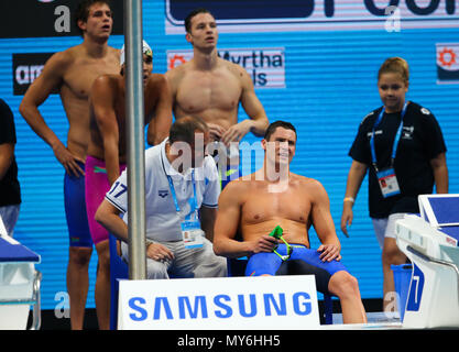 BUDAPEST, Ungarn - 23. Juli: Ein arg suchen Myles Braun von Südafrika während Tag 10 der FINA Wm im Duna Arena am 23. Juli 2017 in Budapest, Ungarn. (Foto von Roger Sedres/ImageSA/Gallo Bilder) Stockfoto