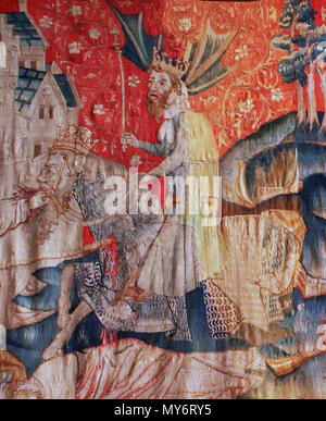 . Tapisserie de l'Apocalypse. zwischen 1377 und 1382. Jean Bondol und Nicholas Bataille 513 Tapisserie de l'Apocalypse - Tod der zwei Zeugen - Fruchtart Stockfoto