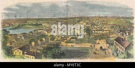 . Englisch: Dies ist eine seltene und attraktive Aussicht von Richmond, Virginia in der Mai Ausgabe 1862 von Harper's Weekly gedruckt. Zeigt Richmond kurz nach wurde es von der Union Armee nahe Ende der Halbinsel Kampagne während des Amerikanischen Bürgerkriegs beschlagnahmt. Union Truppen marschieren gezeigt, der Hauptstraßen nach oben und unten. 15 April 2013, 23:28:14. Ce fichier a été Fourni à Wikimedia Commons par Geographicus seltene antike Karten, Marchand spécialisé dans la cartographie d'antiquaire et les Cartes historiques du XVe au XVIe siècle, dans le cadre d'un Projet de coopération. 8 1862 Harper's Weekly Bürgerkrieg Blick auf Stockfoto