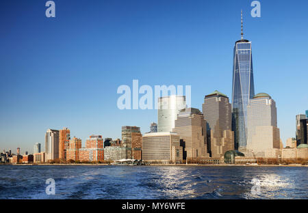 Die Innenstadt von New York Skyline Panorama vom Liberty State Park, USA Stockfoto