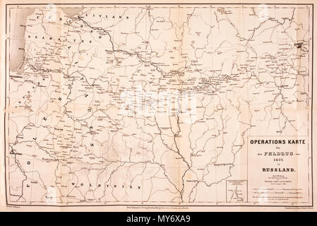 . English: Operationskarte fuer den Feldzug von 1812 in Russland Nederlands: Militaire kaart voor de veldtocht van 1812 in Rusland Englisch: Operative Karte für den militärischen Expedition in Russland, 1812. 1862. Carl Philipp Gottfried von Clausewitz (1780-1831). Kartograph: Fotografie: D-vorm, Bert en Lilian Mellink 114 Clausewitz-Der Feldzug von 1812-9064 Stockfoto