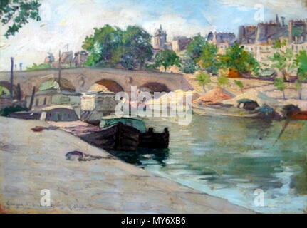 442 Péniches Devant le Pont Marie Stockfoto