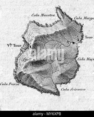 . Englisch: eine schöne Französische nautische Karte oder Karte 1852 herausgegeben vom Depot de la Marine. Prächtige Detail sowohl im Landesinneren auf See. Angebote Gräfin Tiefenangaben sowie Hinweise auf undersea Features wie Banken und Untiefen. Ebenso beeindruckend Detail im Binnenland mit wunderschön gravierten Topographie und detaillierte Insel Struktur der einzelnen Straßen und Gebäuden. Die Insel Gorgona (Gorgone) als Ausschnitt. Von Theodore Ducos für die Depot - General de la Marine im Jahre 1852 herausgegeben. English: Hervorragende französische Seekarte, herausgegeben 1852 durch das Marineamt. Sie enthält als Kartenausschnit Stockfoto