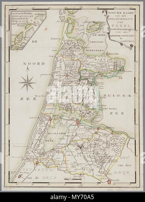 Noord Holland 1799. "Nieuwe kaart van het Departement van Texel verdeeld in VII ringen". Linksboven: "Kaart van de en Eilanden Texel Vlieland behoorende tot de1 e-ring van het Departement Texel". Vervaardiger: Baarsel, C. van Catalogusnummer: PR 1003183 Stockfoto