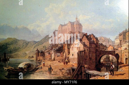 . Englisch: Saarburg Rheinland-pfalz, Ca. 1850. Öl auf Leinwand, 35 x 53 cm, heute im Saarland Museum, Saarbrücken English: Saarburg, Ca. 1850. Grafik, Öl auf Leinwand, 35 x 53 cm, von George C. Stanfield. Saarland Museum Saarbrücken. 29 Juli 2014, 22:37:16. George C. Stanfield (1828-1878) 467 Saarburg 1850 Stockfoto