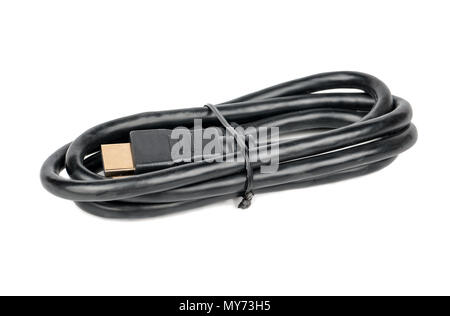 Twisted HDMI-Kabel auf weißem Hintergrund Stockfoto