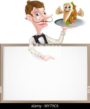 Cartoon Kebab Pita Kellner Zeichen Stock Vektor