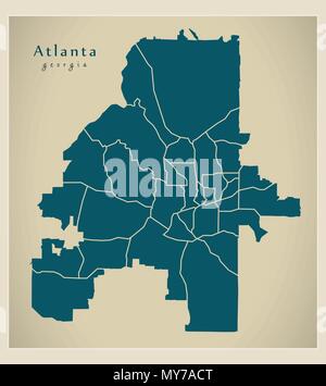 Moderne Stadtplan - Atlanta Georgia Stadt der USA mit Nachbarschaften Stock Vektor