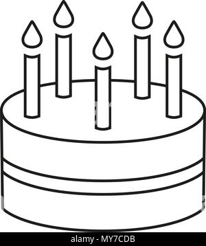Line Art schwarz und weiß Geburtstag Kuchen 5 Kerzen Stock Vektor
