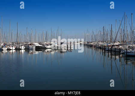 Segelboote in einer Marina, Heiligenhafen, Schleswig-Holstein, Deutschland Stockfoto