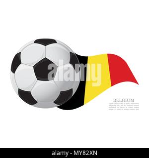 Belgien wehende Flagge mit einem Fußball. Fußball Team Support Konzept Stock Vektor
