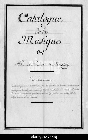 . Français: Page de Titre du Katalog de la Musique de J. S. Masson de Meslay (C) BM Chartres. 24. August 2015. Manuscrit anonyme. 353 Masson Katalog Stockfoto