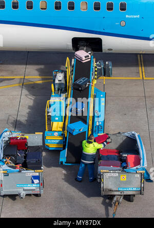KLM Flugzeuge am Flughafen Amsterdam Schiphol, in Nordholland, Niederlande, Stockfoto
