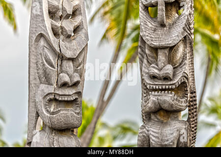 Polynesische Gott im Puuhonua O Honaunau National Historical Park Stockfoto