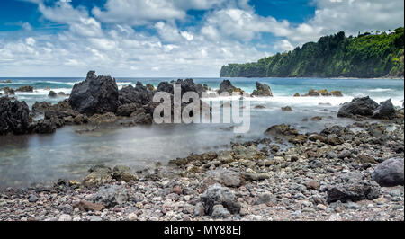 Lange Exposition von laupahoehoe Beach Park, Big Island, Hawaii Stockfoto