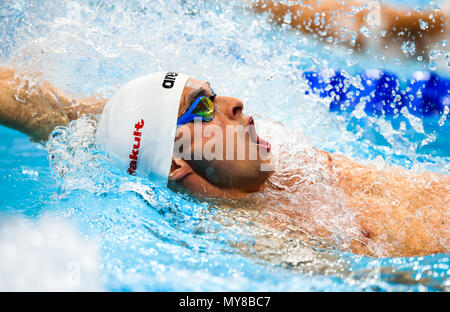 BUDAPEST, Ungarn - 26. Juli: Kliment Kolesnikov Russlands in den Vorläufen der Gemischten 4 x 100 m medley Relais bei Tag 13 der FINA Wm im Duna Arena am 26. Juli 2017 in Budapest, Ungarn. (Foto von Roger Sedres/ImageSA/Gallo Bilder) Stockfoto